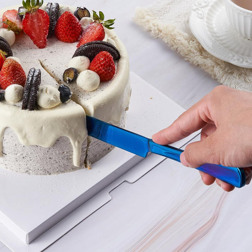 Blue Cake Knife and Server Set, 13-inch Stainless Steel Cake Cutting Set, Elegant Cake Cutter Set for Wedding, Birthday, Parties, Anniversary...