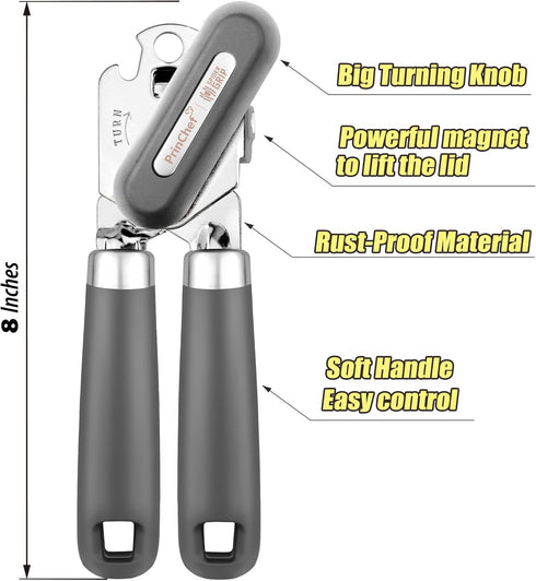 Can Opener, No-Trouble-Lid-Lift Manual Handheld Can Opener with Magnet, Smooth Edge Safe Cut for Beer/Tin/Bottle, Big Turning Knob Anti-Slip Handl...