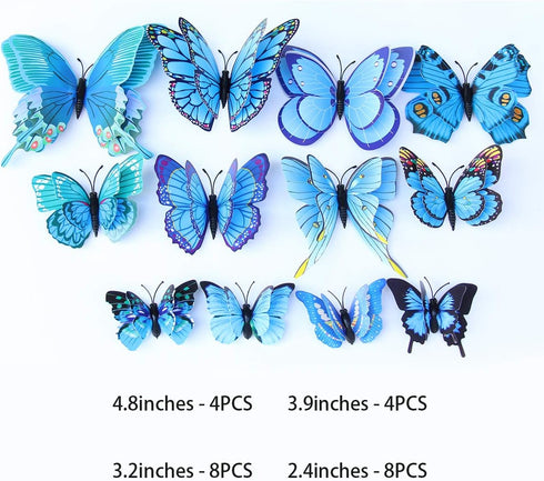 Somotersea 24Pcs 3D Butterfly Wall Decor - Removable Butterfly Decoration for Girls Room & Birthday Party - Blue...