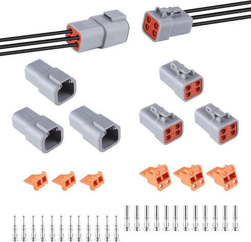 MUYI 3 Kits 4 Pin Way DTP Series Connector 14-12 AWG Waterproof Electrical Plugs IP65 Waterproof Heavy Duty Sockets Size 12 Terminal Pins Current ...