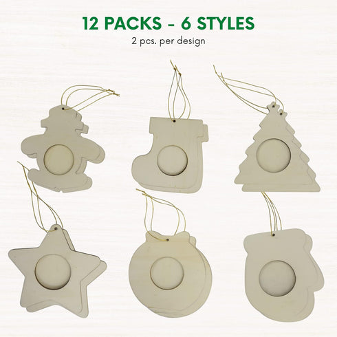4E's Novelty DIY Wooden Picture Frame Christmas Ornaments Crafts (12 Pack) Bulk Unfinished Wood Ornaments to Paint for Adult & Kids...