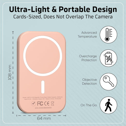 Magnetic Power Bank Battery Pack 10000mAh Wireless Portable Charger, Fast Charger, USB-C Cable, for iPhone 15/14/13/12 Series, (Pink)...