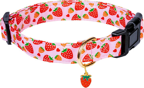 Cute Cotton Dog Collar for Small Medium Large Dogs Special Design Cute Pink Strawberry Dog Collar for Girl Female Dogs Soft Adjustable Strawberry ...