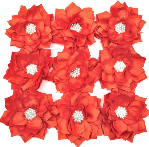 10PC Orange 2.76Inch Chiffon Rhinestone Flat-Back Ruffled Fabric Flower for DIY Handmade Making Headbands Hairpin Flower Crafts Party Wedding Deco...