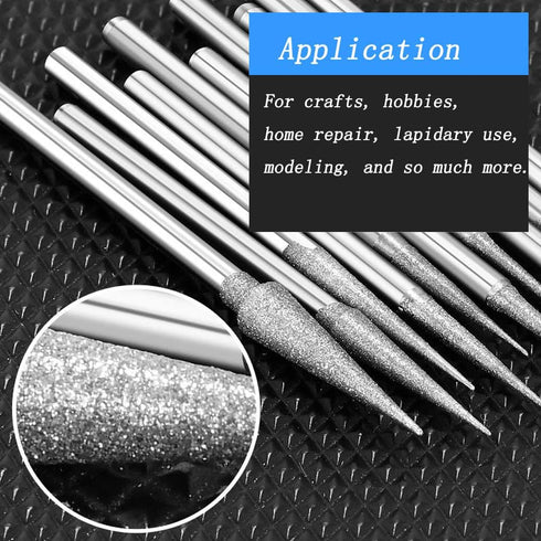10 Pcs Diamond Burr - 3/32'' Shank Cone Shape Diamond Burs Stone Carving Bits for Rotary Tools includes Dremel (D Type)...