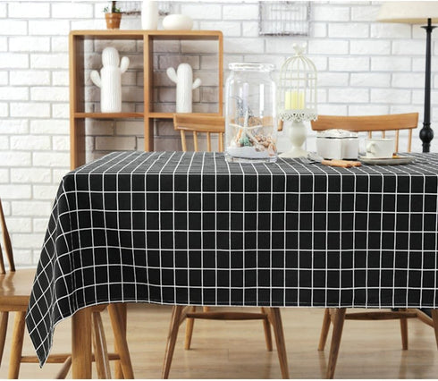 Bringsine Fashion Classic Rectangular Cotton Linen Table Cloth Black Check Tablecloth Vintage Dinner Picnic Home Deco(Square, 36 X 36 Inch)...