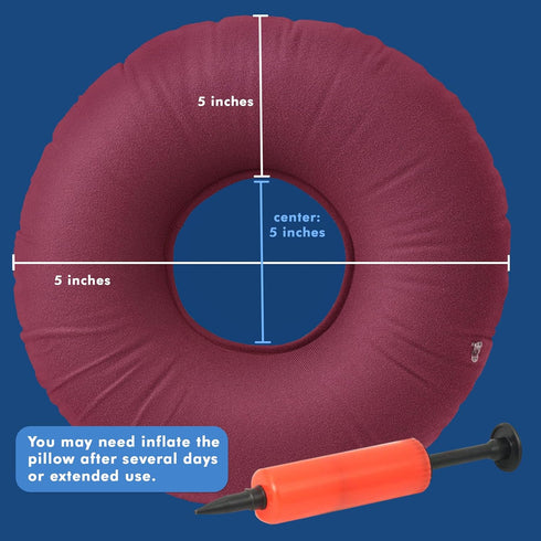 Dr. Frederick’s Original Donut Pillow - 15" Inflatable Donut Cushion for Tailbone Pain Relief - Seat Cushion for Hemorrhoids, Bed Sores, Prostatit...