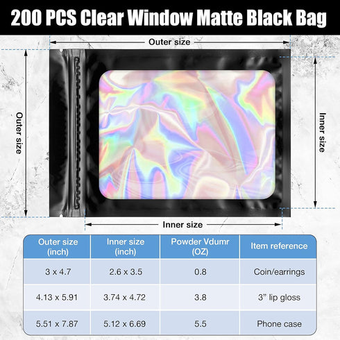 Marspark 200 Pieces Foil Bags 3 x 4.7 Inch Resealable Foil Bags with Clear Window Zipper Lock Black Packaging Pouch for Food Storage Sample Beans ...