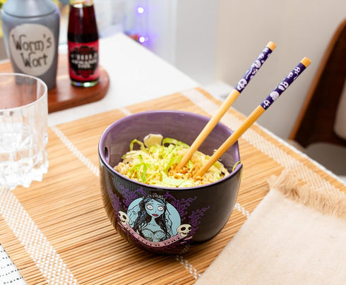 Silver Buffalo Tim Burton's Corpse Bride Emily Ceramic Ramen Dinnerware Set | Includes 20-Ounce Noodle Bowl and Wooden Chopsticks...