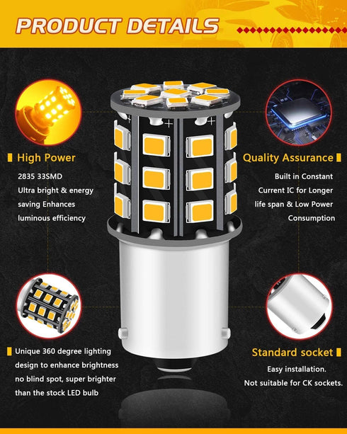 Qoope BAU15S 7507 PY21W LED Bulbs Amber Yellow, Non-polarity 12-24V Super Bright for Turn Signal Tail Brake Lights (Pack of 4)...