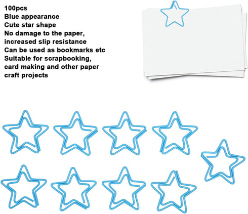 Star Paper Clips, 100pcs Blue Star Paper Clips Bookmarks Cute Paper Clips Small Paperclips for Office School Paper Files Organizing...