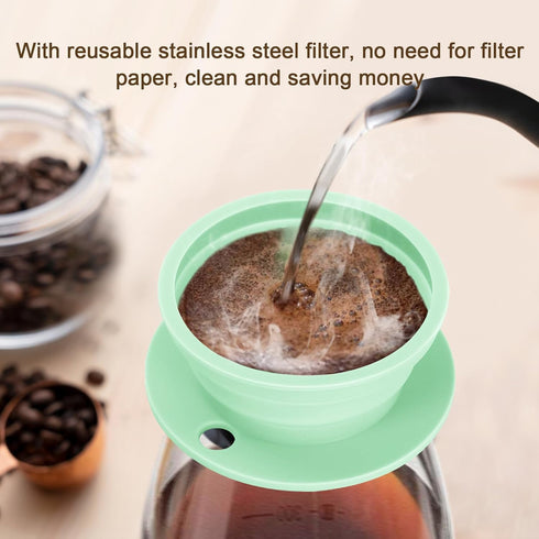 2 Pieces Collapsible Paperless Travel Pour Over Coffee Dripper Kit, Single Cup Travel Pour Over Coffee Maker Camping, Portable Silicone PourOver C...