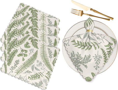 Leaves and Herbs Cloth Napkins Set of 4 Soft Boxwood, Seeded Eucalyptus, Fern, Maidenhair Floral Vintage Style Washable and Reusable Dinner Napkin...