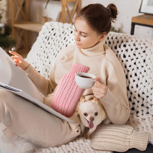 2 Pieces Hot Water Bottle Cover Soft Cover Only Knitted Hot Water Bottle Sweater for Hot Compress and Cold Therapy, Ideal for Menstrual Cramps, Ne...