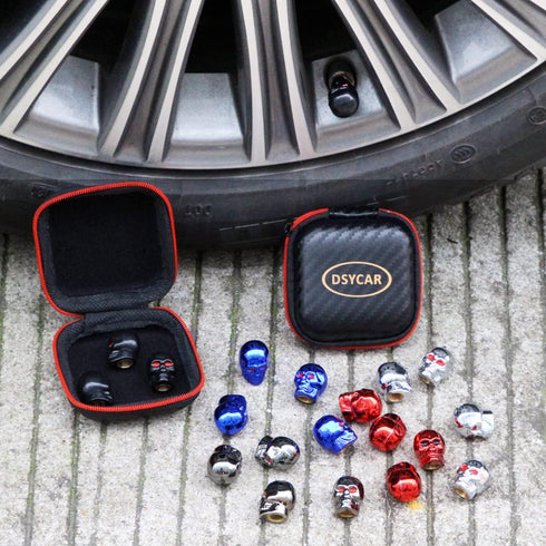 Dsycar Red Skull Valve Stem Caps Funny Cars Tires Valve Stem Caps Cover Cool Skull Head Universal for Cars SUV Bike Trucks Motorcycles (Red)...