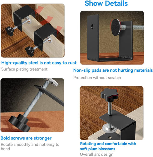 JEEJINYAN® 4 Pcs C Clamps, Drawer Front Installation Clamps, Cold-Rolled Steel Clamps for Woodworking, Can Be Used as Door Installation Tools and ...