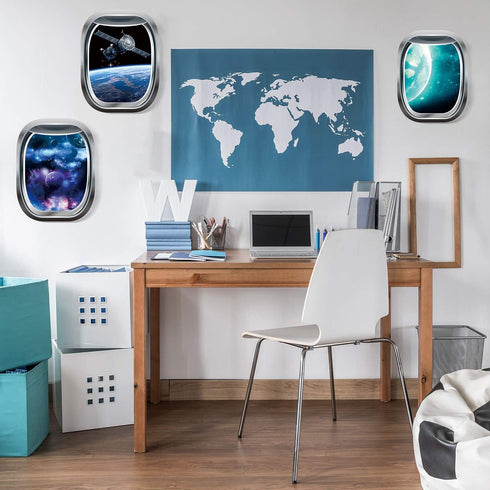 Blulu 6 Pieces 3D Space Capsule Window Wall Decor Outer Space Window Wall Decals Poster Spacecraft Astronaut Mural Galaxy Wallpaper Stickers for K...