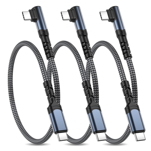 Pofesun 60W USB C to USB C Cable (1ft 3Pack), C to C Type Fast Charging Cable Braided USB C Charger Cable, USBC to USBC Cable Right Angle for Sams...