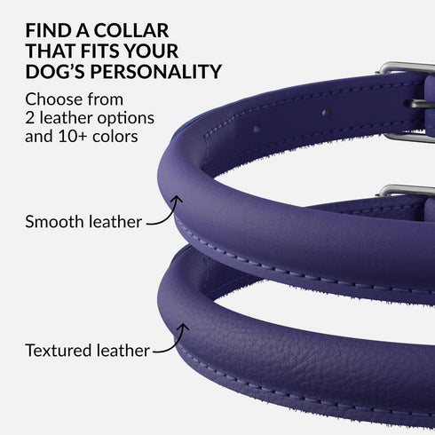 CollarDirect Rolled Leather Dog Collar, Soft Padded Round Puppy Collar, Handmade Genuine Leather Collar Dog Small Large Cat Collars 13 Colors (13-...