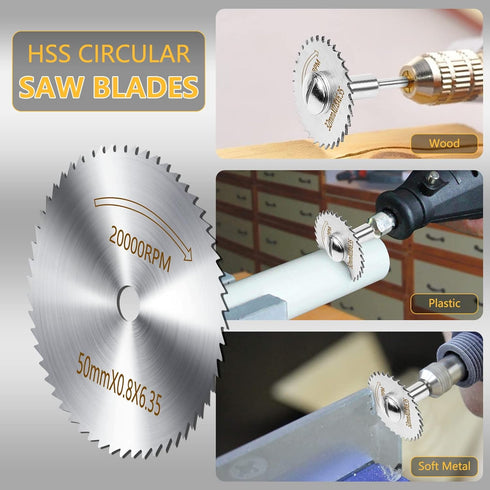 Cutting Wheel Set 44pcs for Rotary Tool, Diamond Cutting Wheels 10pcs and Resin Cutting Off Wheels 20pcs with Mandrels, HSS Circular Saw Blades 6p...
