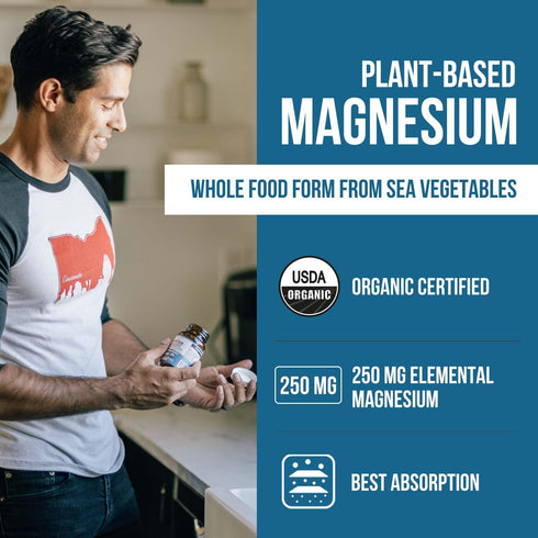 Organic Magnesium | Whole Food Magnesium - Plant-Based, Organic Sea Vegetable Complex - 250 mg Magnesium Per Serving | Water Extracted | Gentle on...
