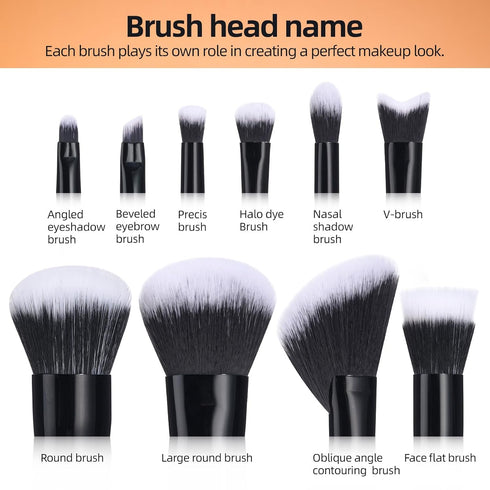 BS-MALL Makeup Brushes NO Smell 10 PCS Set Black Color Synthetic Foundation Powder Concealers Eyeshadows with Black Case...