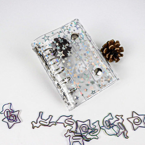A8 Starry Clear Binder Cover Soft PVC A8 Size Refillable Binder Cover 5-Ring Double Snap Button Closure Notebook Binder Folder Personal File Organ...