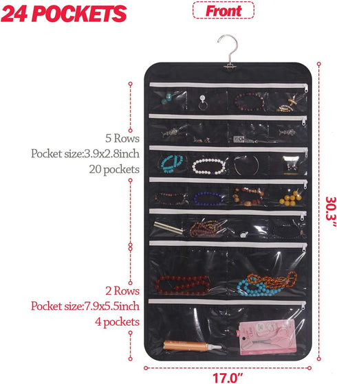 DIOMMELL Hanging Jewelry Organizer 47 Pockets with Zipper for Earrings Necklace Bracelet Ring Accessory Display Storage Bag Travel Holder Box...