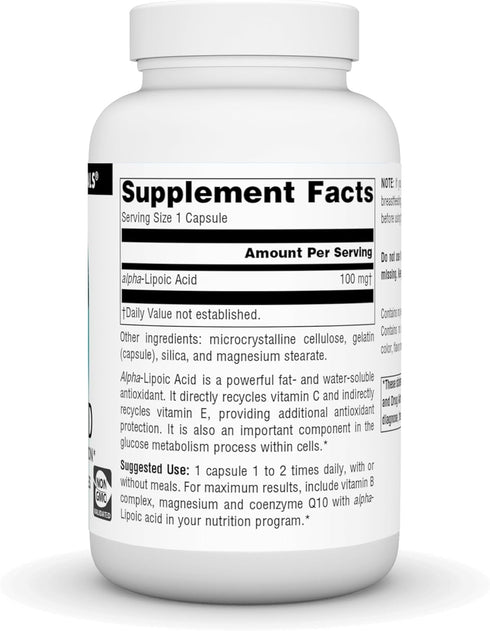 Source Naturals Alpha Lipoic Acid 100 mg Supports Healthy Sugar Metabolism, Liver Function & Energy Generation - 120 Capsules...