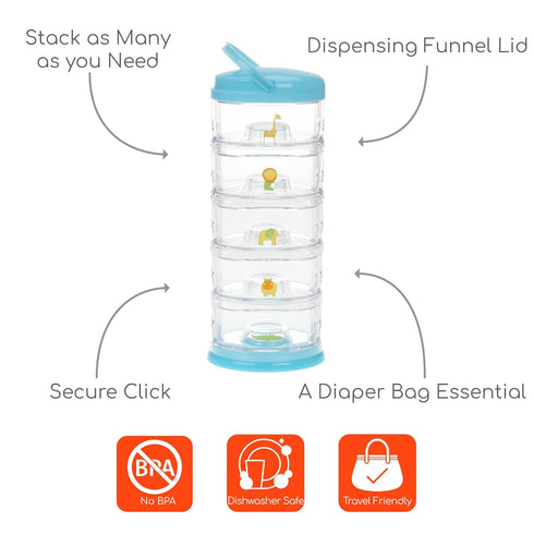 Innobaby Packin' Smart Stackable and Portable Storage System for Formula, Baby Snacks and more. 5 Stackable Cups in Blueberry Sorbet. BPA Free....