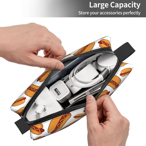 Fun Hot Dog Food Pattern Makeup Bag Organizer Small Cosmetic Bags Portable Travel Toiletry Bag With Handle Simple Accessories Storage Zipper Pouch...