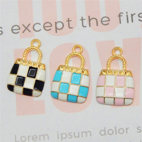 Julie Wang 60Pcs Mixed Enamel Alloy Women Fashion Purse Charm Black Blue Pink for Keychain Bracelet Jewelry Making Craft DIY Accessory...
