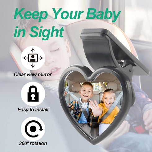 Baby Car Mirror Rear Facing,Convex Rear View Baby Mirrors for Cars,Automotive Interior 360 Degrees Adjustable Love Mirrors to See Rear Kids,Babies...