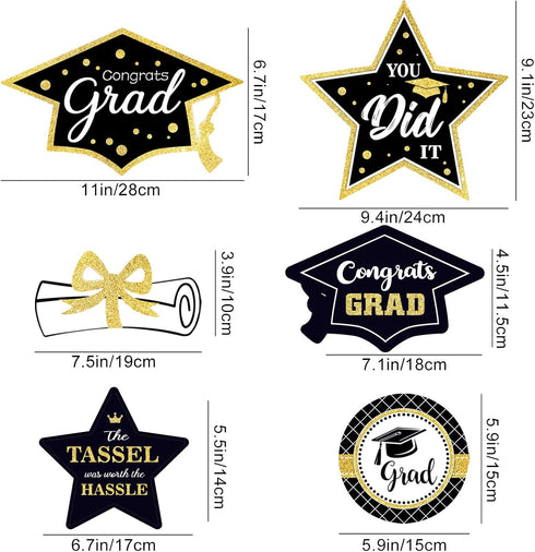 Black and Gold Graduation Decorations Set of 24 Class of 2025 Table Decor Congrats Grad Party Centerpiece Sticks Table Toppers Graduation Party Su...