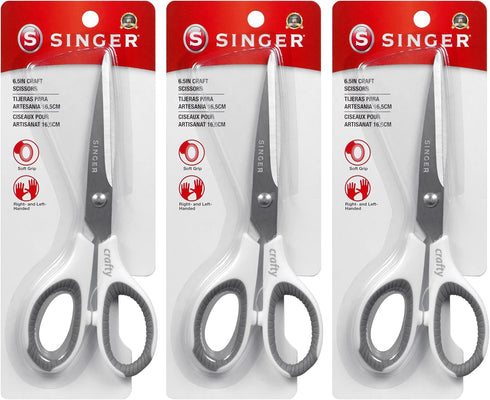 SINGER 6-1/2 inch Craft Scissors with Comfort Grip, Set of 3...