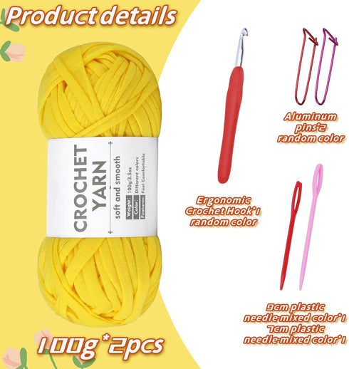 2 Pack T-Shirt Yarn Set?Yellow Knitting Crochet T Shirt Yarn?Tshirt Yarn Kit for Crocheting, Ribbon Cotton Yarn, Knitting Yarn Ball......
