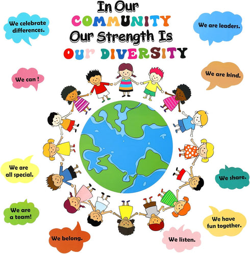 31 Pcs Bulletin Board Decoration Set Classroom Decorations Diverse Children Borders Cutouts for Party School Student Teacher (Our Strength is Our ...