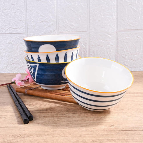 Japanese Rice Bowl Set of 4 Ceramic Sushi Bowls for Soup Oats...