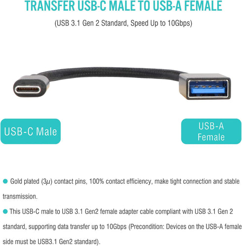 USB-C Male to USB3.1 Gen2 Female Adapter Cable, Type-C OTG Cable, Speed Up to 10Gbps (Black)...