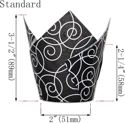 Muffin Greaseproof paper Baking cupcake cups, 2"(Bottom diameter) x 3-1/2"(Height) Black Fancy Floral Print Tulip Baking Cup Case of 125 pcs (125,...