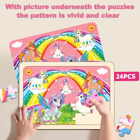 Puzzles for Kids Ages 4-6, 4 Pack Wooden Jigsaw Puzzles 24 Pieces The Castle Puzzle Preschool Educational Learning Toys Set for Boys and Girls...