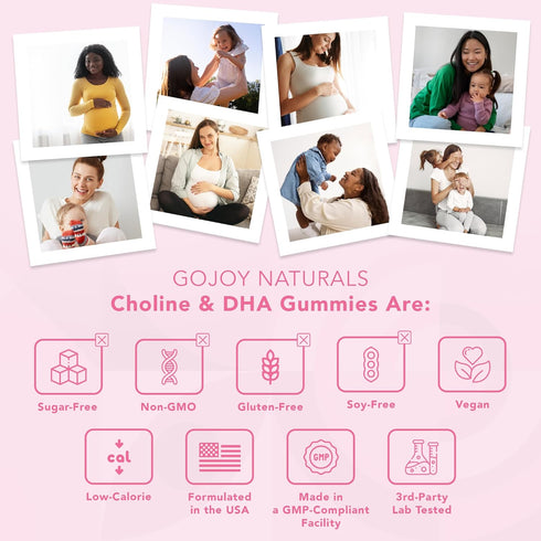 Prenatal Choline & DHA Gummies - Preconception to Postnatal Gummy Vitamin Supplement for Pregnant Women - Sweetened with Monk Fruit - 3rd Party Te...