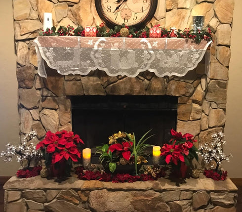 DoubleWood 20"x90" Christmas Decor Fireplace Scarf Fireplace Cloth White Lace Jesus Christmas Decorations Table Runner Winter Mantle Scarves Cover...