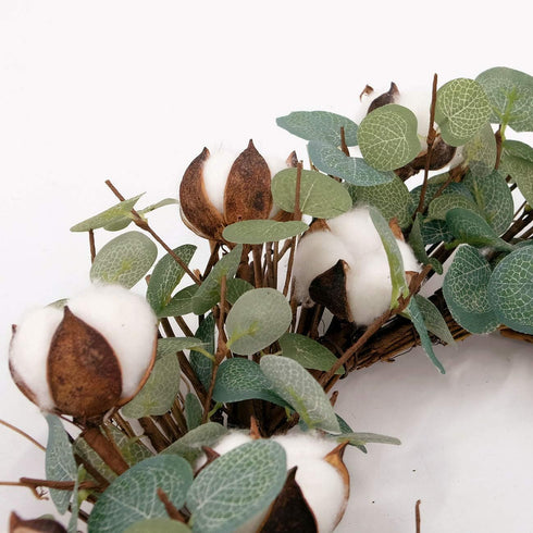 Idyllic Eucalyptus and Cotton Wreath, 14 Inches Artificial Wreath on a Natural Twig Base for Farmhouse, Garden, Wedding, Decor...