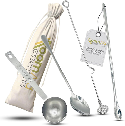 Stainless Steel Coffee Spoons - Beverage Mixing Spoons - Includes Long Iced Tea Stirring Spoon, Small Cocktail Stirrer, Blender Ball Swivel Stick,...