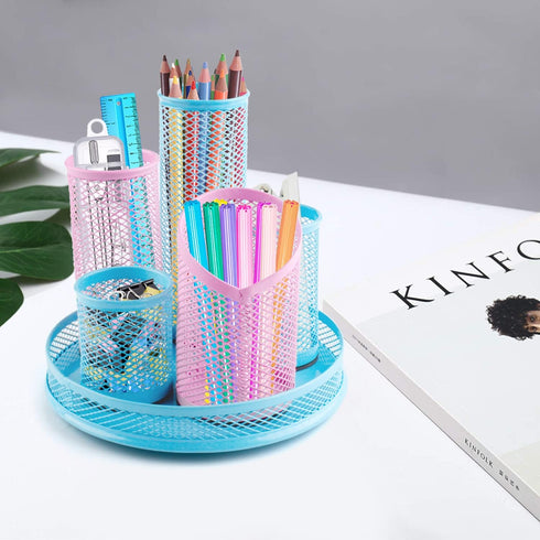Rotating Pen Holder, Spinning Pencil Holder Desk Organizers, 5 Removable Tube Mesh Pen Pot Storage Caddy Stationery Sorter for Office School Suppl...