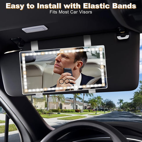 Car Visor Vanity Mirror with LED Lights, Rechargeable Car Mirror Vanity with 3 Light Modes, Touch Control 60 LEDs Makeup Mirror for Car with Auto-...