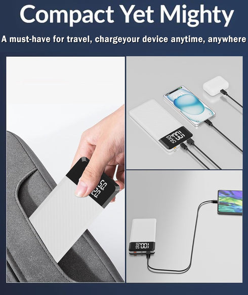 Portable Charger?10000mAh Power Bank with LED Digital Display?2 USB 1Type-C PD 37W 5V3A Qc3.0 Fast Charging Power Bank for Samsung Google Pixel LG...