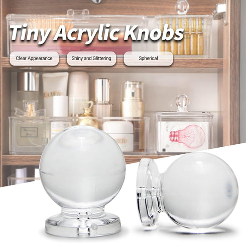 MroMax 6Pcs Tiny Pull Handle Round Acrylic Knob Self-Stick Mini Knob 16mm Diameter Small Size Knob Clear Shiny Knob Cute Decoration for Jewelry Bo...