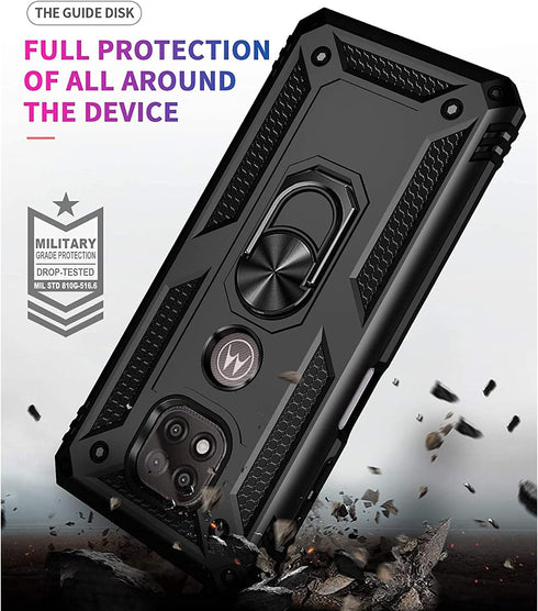 TJS Compatible with Motorola Moto G Power 2021 Case, with Tempered Glass Screen Protector, Metal Ring Kickstand Magnetic Support Drop Protective C...